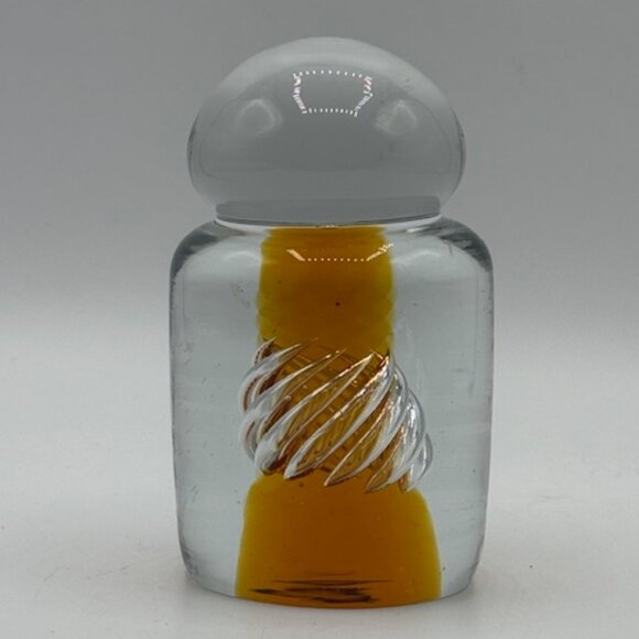 SOLD-Blenko Handcraft Amber 68D Air Twist Paperweight Swirl Bubble Knob Vintage - Picture 1 of 6